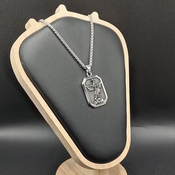 StoryEtain St Michael Necklace 925 Sterling Silver Archangel  Archangel Saint Michael Necklace Stainless Patron Saint Christian Faith Gift NEW